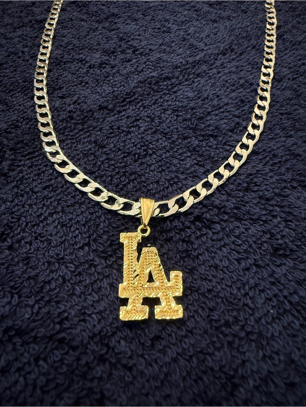 Gold LA Initial Pendant Curb Chain Necklace - Women's Gold Necklace